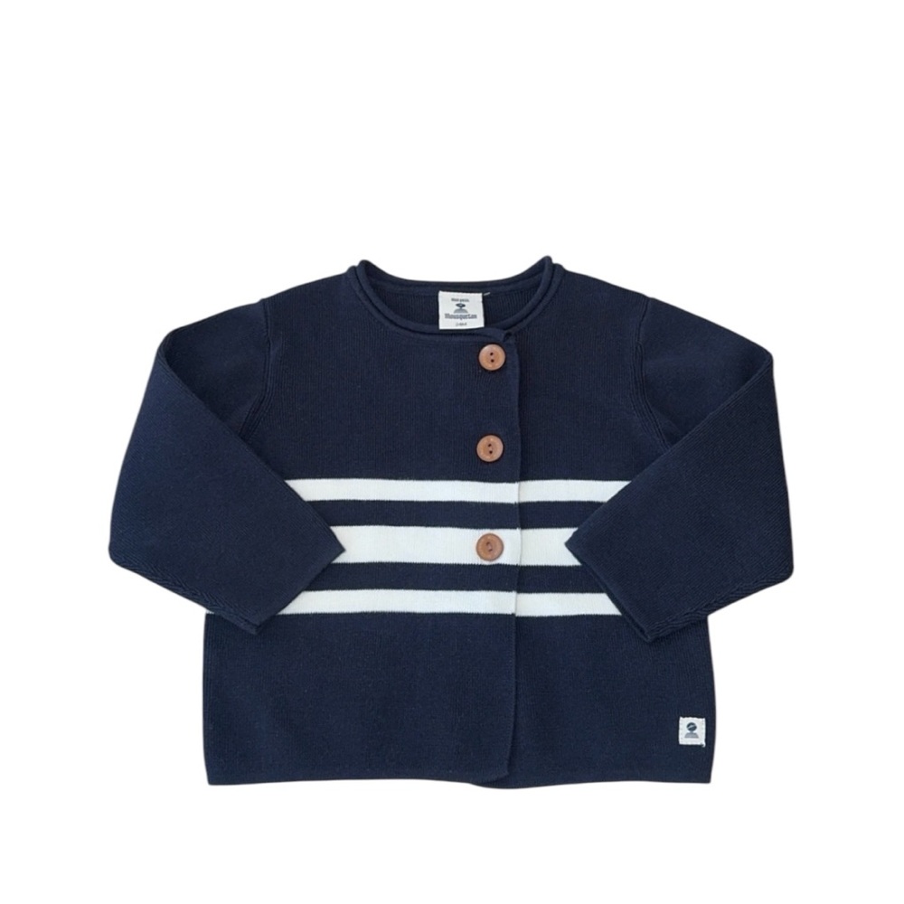 Mon Petit‎ Mousqueton Unisex Navy Blue Stripe Nautical Cardigan Size 24 Months